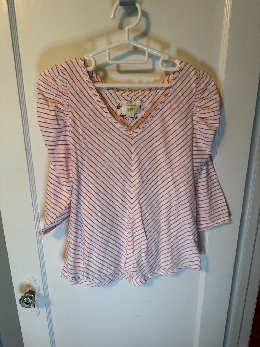 Anthropologie Maeve striped puff sleeve top